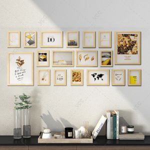 Albumy 18pcs Naturalne drewniane ramy obrazkowe do wiszącego ściany klasyki sztuki ścienne rama fotograficzna do dekoracji salonu