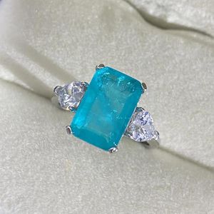 Cluster Anéis S925 Sterling Silver Paraiba Turmalina Gemstone para Mulheres Espumantes Alto Carbono Diamante Casamento Fine Jewelry