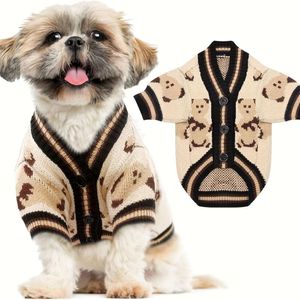 Adorable Bear Cartoon Dog Sweater - Cozy Knit Acrylic Pet Apparel for All Sizes, Easy Button-up Design