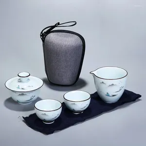 Zestawy herbaciarskie chiński zestaw herbaty ceramiczny przenośny czajniczka podróż gaiwan filiżanki ceremonii fireacup dobry prezent z torbą