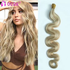 Extensions 18/60 Body Wave I Tip Hair Extensions Human Hair Highlight Medium Brown Platinum Blonde Keratin Tip Human Hair Fusion Extentions