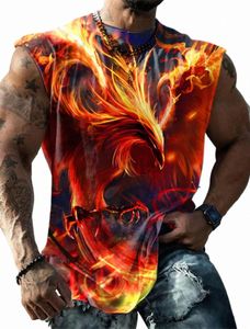 men's Fitn Clothing 3D Phoenix Printed Sleevel Shirt Running Sports Undershirt Mens Quick-Drying Bodybuilding Bottom Shirt V3rv#