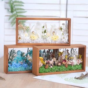 Decorative Flowers Wooden Desk Picture Frame Double Sided Modern Cute Po Ornament For Family Friends Gifts Idea