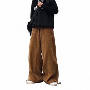 Calças de veludo pretas marrons Homens Fi Retro Oversized Calças Casuais Homens Streetwear Solto Hip-hop Calças de pernas largas Calças masculinas G1fG #