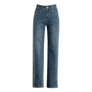 Xin Ge Hot Rolled Diamond Straight Ben Jeans för kvinnor 2024 Ny Loose Elastic Slimming Smal Edition Små och breda benbyxor