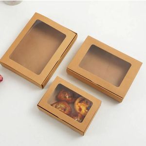 Kraft Paper Cake Box Clear Window Party Favor Prezent Pirefowe ciasteczka Bakery Pudełko Opakowanie Nowy Rok Dekoracja świąteczna