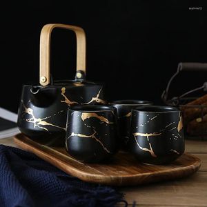TeAware Setleri Kelepçe Koltuğu ile Seramik Ev Çay Seti Siyah ve Beyaz Japon Tarzı Kupa Çekirge