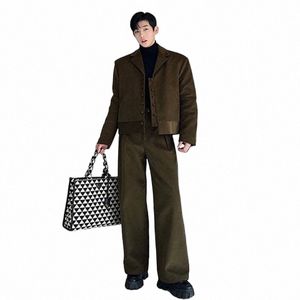 IEFB Autumn Winter Men's Two Pieces Set Korean Style Nisch Design Corduroy Cott Jacket FI Trend Wide Leg Sweatpant 9C3099 C6QW#