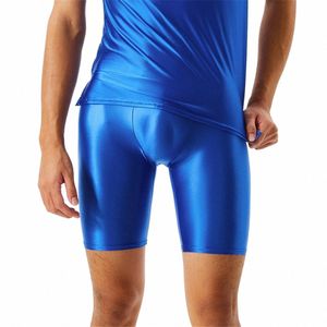 Män olja glänsande shorts Gym Shapewear Ice Silk High Elastic Sexy Boxer Tight Sheape U Pouch Mante Man Shorts Smooth Candy Color D1oe#