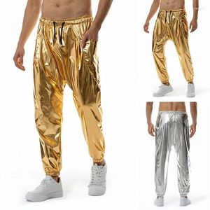 Мужские брюки 2024 Shiny God Metallic Jogger Спортивные штаны Хип-хоп Мокрый вид Карманные брюки-каргао Мужские клубные вечеринки Фестиваль Выпускной уличная одежда