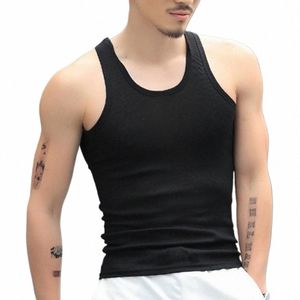 Slim Fit Men Vest Men's O-Neck Sleewel Tank Tops för Fitn Gym Workout Bodybuilding Solid Color Slim Fit undertröja som kör x2YI#