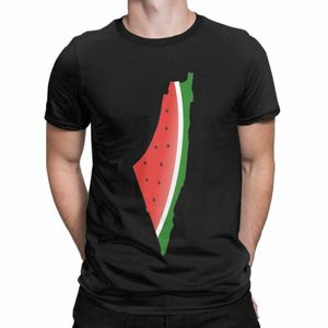 Män t-shirt vattenmel palestina palestinska vintage 100% Cott Tee Shirt Kort ärm T-skjorta Crewneck Topps Tryck K80i#