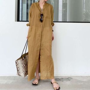 Shirt Long Skirt Women's 2023 Summer New Solid Color Linen Loose Spring And Autumn Thin Style Dress DRESS 544035