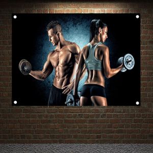 Acessórios de fitness casal motivacional treino cartaz musculação fitness banners bandeiras arte da parede ginásio decoração lona pendurado fotos mural