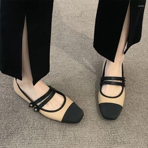 Casual Shoes Women's Flats Patchwork Double Buckle Mary Janes Black Toe Leather for Female Spring Autumn Zapatos Mujer 1419C