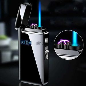 Lighters Multifunctional Double Arc/ Torch Blue Flame Lighter Usb Rechargeable Flashlight Lighter Double Button Power Display Lighter 240325