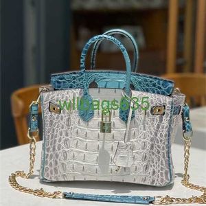 BK Crocodile Bags Trusted Luxury Handbag New Fashion Leisure Himalayan White Crocodile Bone Pattern Portable Platinum Bag Chain Messenger B Have Logo Hbog