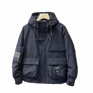 Jaqueta bomber masculina manga lg com capuz corta-vento de alta qualidade militar tático casacos com zíper casual solto jaqueta coreana fi e69p #