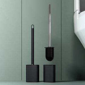 Borstar Långt handtag avfångbart toalettborste lyxig svartmetall eller plaststång toalettborste med hållare badrum ingen döda hörn renare