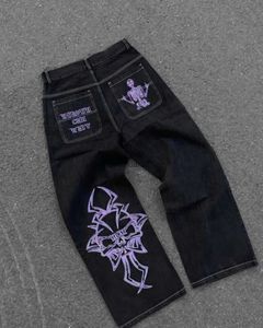 Herren-Jeans, Street Dance, weites Bein, Taschenjeans für Herren, modische Stickerei, schwarze, lockere Denim-Hose für Herren, Rap-Hip-Hop-Jeans in Übergröße, L2403