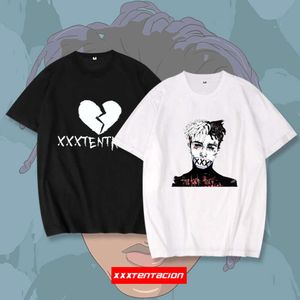 Xxx tentacion kortärmad t-shirt rap sångare märke pop mode lös casual topp för män och kvinnor