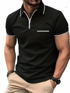 summer short-sleeved basic lapel polo shirt men's casual T-shirt top thick sweat-absorbing horse s0jU#