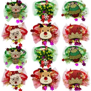 アクセサリー50pcsクリスマスペット蝶ネクタイスモールドッグネクタイ猫子犬クリスマスパーティーホリデーデコレーションボウタイ調整可能な犬の襟のグルーミング