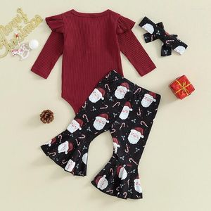 Clothing Sets Infant Baby Girl Christmas Outfits Long Sleeve Kint Romper Bell Bottoms Cute Born Clothes