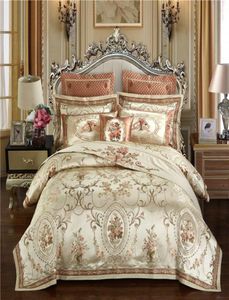 Conjunto de cama real de luxo europeu, cor dourada, queen, king size, cetim, jacquard, capa de edredom, conjunto de lençóis, fronha, 469 peças, t27413665