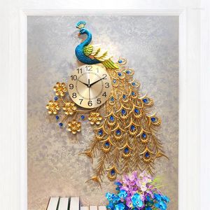 Wall Clocks Chinese Wrought Iron Peacock Clock Accessories Home Livingroom Mute Mural Decor Porch Lobby Sticker Crafts