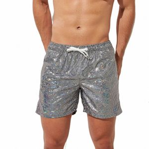 150g Mens Summer Beach Shorts Plus Size Glittering Swimming Boxer Underpants 100% Polyester Solid Plaid String Board Short y4H0#