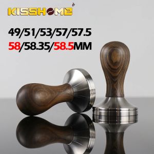 Tools Coffee Tamper Chacate Preto Wood Handle Coffee Powder Hammer 304 Stainless Steel 51/53/57/57.5/58/58.35/58.5mm Cafe Accessories