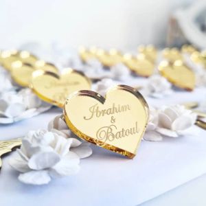 Accessories 50 * Personalised Custom Wedding Wine Charm Gold / Sier Mirror / Clear / Wood Heart Label Tag Party Favors Gift Wedding Decor