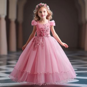 Adolescentes meninas vestidos para casamento noite crianças apliques flor princesa festa de aniversário longo vestido meninas vestidos banquete 240314