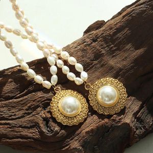 Collane con ciondolo Collana di perle d'acqua dolce Moda elegante acciaio al titanio placcato oro cappello di paglia intarsiato gioielli d'imitazione
