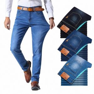 irmão Wang Estilo Clássico Homens Marca Jeans Busin Casual Stretch Slim Denim Calças Luz Azul Preto Calças Masculinas 05jG #