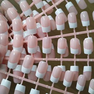 10 Sets/lot 24 Pieces/Set Long Full French Nail Tips Natural Pink Acrylic Nails Round Square Sweet Fake Nails Laidy Finger 240318