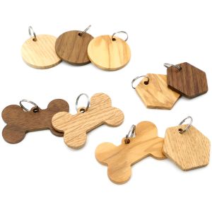 Tags Wholesale 20/50/100Pcs Wood Dog ID Tag Bone Personalized Puppy Nameplate Antilost Round Name Tags For Dogs Keyrings Engraving