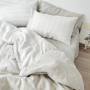 Bedding Sets Cotton Linen Striped White Natural Color AB Version