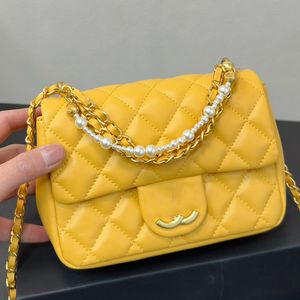 Portable Designer Classic Flap Pearl Necklace Handle Gold Hardware Chain Mini Square Shoulder Bag Diamond Lattice 6 Colors Women Cross Body Bag Handbag 17x12cm