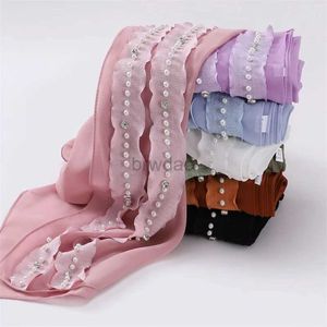 Sarongs Luxury Sewn Pearl and Jewelry Chain Bubble Chiffon Instant Headband Shawl High Quality Packaging Beach Buvandas Ramadan Muslim Sjaal 24325