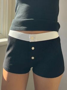 Shorts de algodão com nervuras com nervuras grossas vintage mulheres contraste casual retalhos de retalhos de altura da cintura Sortos verão Y2K Streetwear Slim Short calças 240321