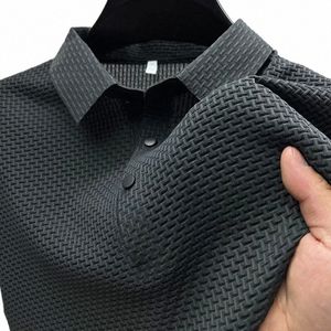 2023 verão gelo seda polo camisas respirável sólido estiramento verde casual respiração manga curta golfe wear masculino camisetas de alta qualidade 41bx #