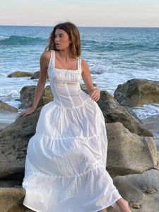Sukienki swobodne Bowknot biała letnia sukienka damska elegancka plaża czołgów długa sundress vestidos bez rękawów