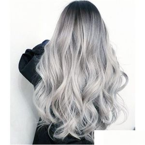 Perucas sintéticas S Qqxcaiw longo ondulado Ombre loira natural dois tons parte média cabelo resistente ao calor para mulheres afro-americanas 230629 Dro Dhu1Q