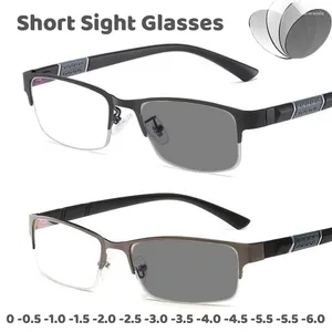 Sunglasses Outdoor High Definition Near Sight Glasses Pochromic Business Myopia Half Frame Anti-blue Light Short Eyewear