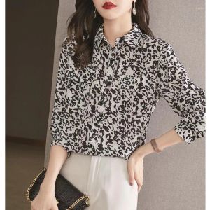 Camicette da donna Camicie 2023 Primavera Autunno Moda Stampa leopardata Chic Street Button Up Casual Semplice Manica lunga Top larghi per le donne Dr Otaxx