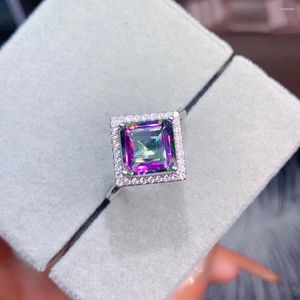 Klusterringar Elegant ring Mystic Topaz Asscher Skär Rainbow Fire Gemstone Silver Jewelry Romantic Party Fine Jewely