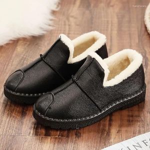 Sapatos casuais de inverno feminino algodão PU impermeável acolchoado trabalho quente fundo grosso botas para idosos