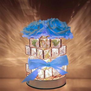 Bordslampor Rose Crystal Lamp Romantic LED Night Light USB Laddningsbar dimbar blomma för sovrumsrum Dekor gåvor